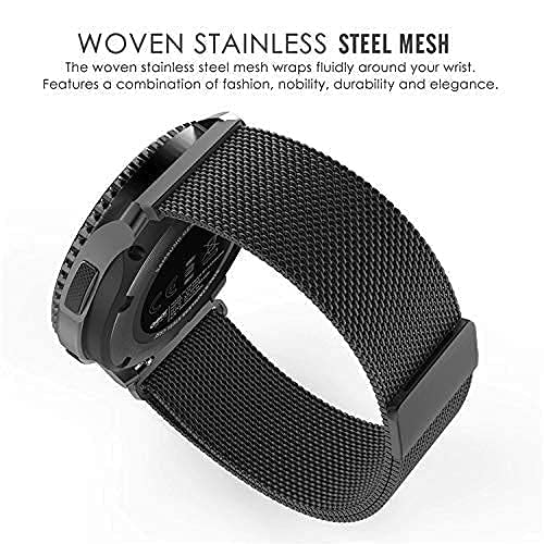 22mm Stainless Steel Mesh Smartwatch Replacement Black Band Strap Magnetic Adjustable Metal Wrist Band Compatible with Fire-Boltt boAt Noise Amazfit Durable Breathable Watch Strap for Men Women Black - Image 3