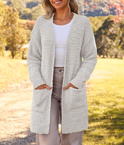 Image of MEROKEETY Women's Long Sleeve Soft Chunky Knit Sweater Open Front Cardigans Outwear Coat