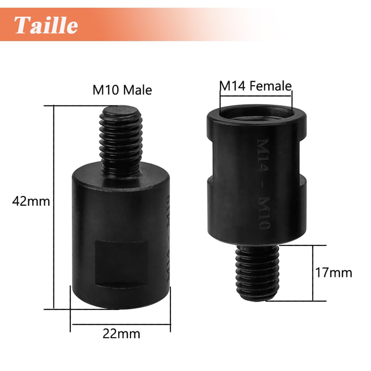 Adaptateur M10 Mâle à M14 Femelle pour Meuleuse d'angle Polisseuse Filetage Convertisseur
