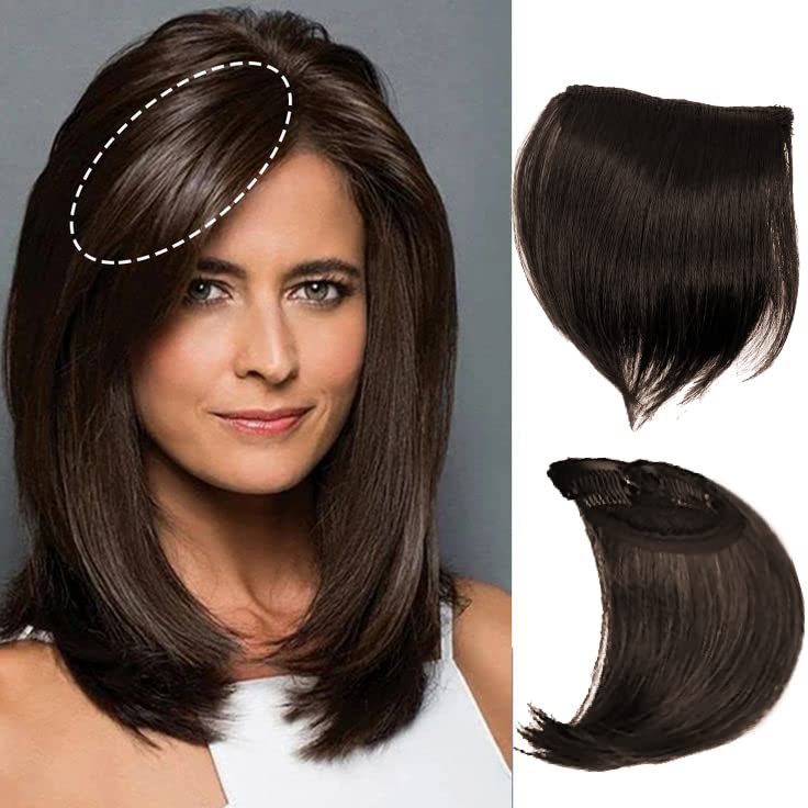 Prime 2 Clip Mini Hairpieces Short Straight Invisible Clip In Synthetic Hair Extensions Adding Hair Volume Extension (Natural Black Brown 4 Inch) Pack Of 1