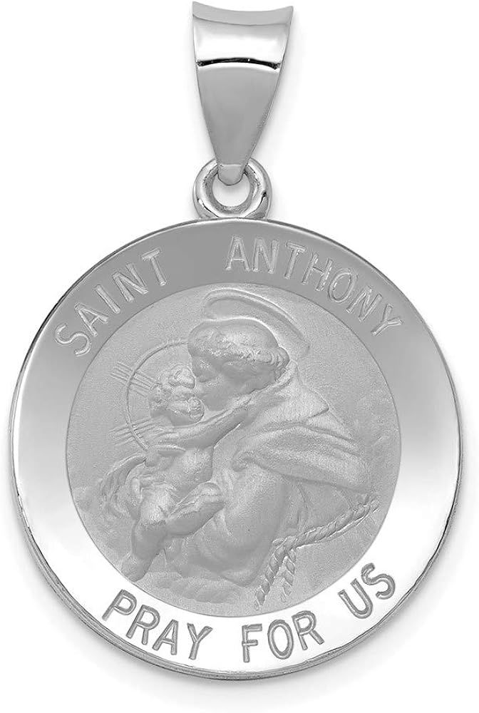 Colgante hueco de medalla de San Antonio pulido de oro blanco de 14 quilates 0787in 0748in estilo XR1294
