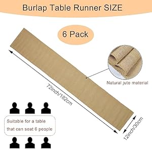 6 Pack Natural Burlap Table Runners,12 x 72 Inch Rustic Jute Table Runner and Placemats Bulk for Western Wedding Table Decorations,Farmhouse Style Party,Holiday,Kitchen Coffee Table Decor Cover 6 Pack Natural Burlap Table Runners12 x 72 Inch Rustic Jute Table Runner and Placemats Bulk for Western Wedding Table DecorationsFarmhouse Style PartyHolidayKitchen Coffee Table Decor Cover