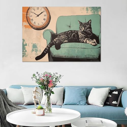 Lienzo decorativo para pared de baño moderno, cuadro de gato atigrado turquesa de 40x60cm 3