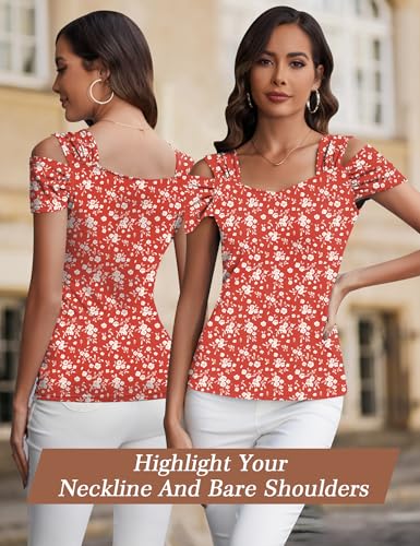 Image of Blingfit Cold Shoulder Tops Summer Tunic Shirts for Women T Shirts V Neck Short Sleeve Casual Tees Blouses 2026