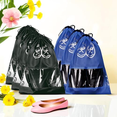 Image of Heart Home Pack of 6 Travel Shoe Organizer | Storage Bags | Travel Carrying Bag | Storage Organizers Set | Shoe Cover with Transparent Window | Shoe Dori Cover | Royal Blue & Black