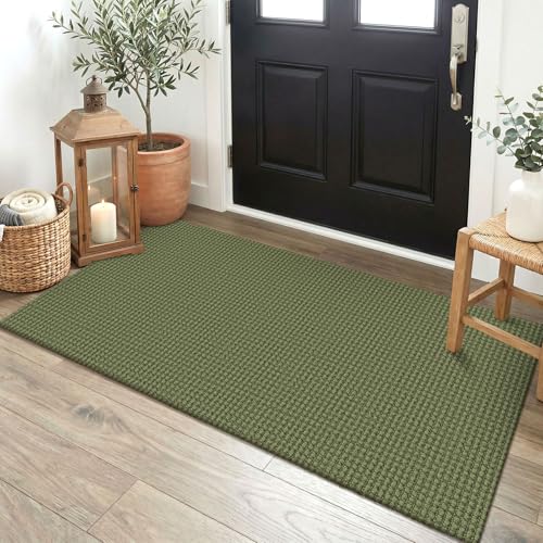 EARTHALL Woven Runner Rug 2x4 Ft Washable Runners for Hallways Cotton Non Slip Eentryway Runner Braided Indoor Floor Carpet for Kitchen, Hallway, Kitchen, Doormat, Green
