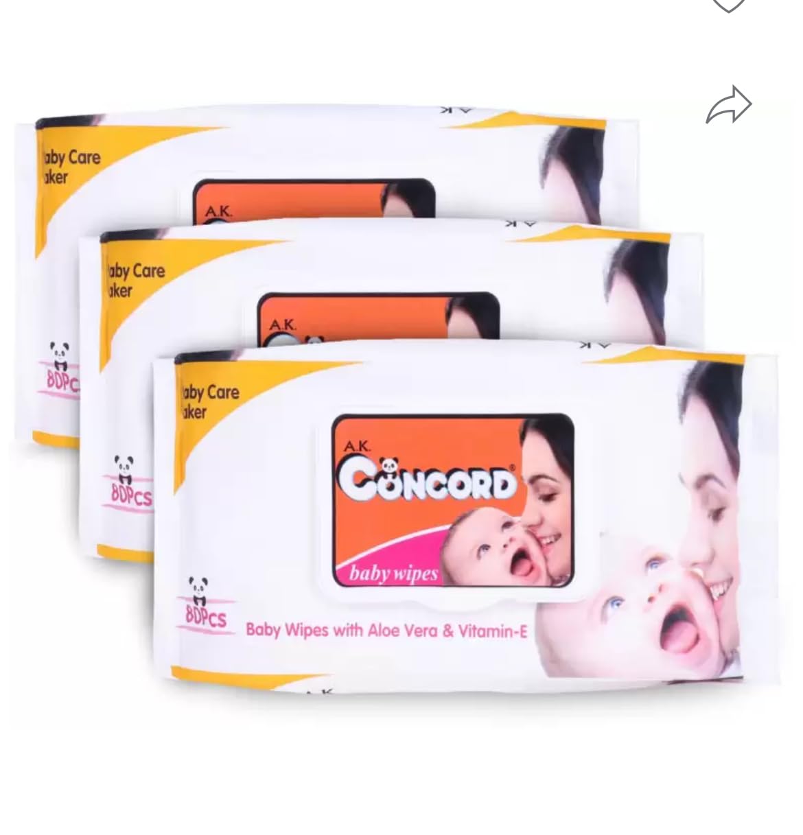 Generic Concord Baby Wipes, Pack of 3, 240 Wipes (80 Wipes Each), Aloe Vera & Vitamin-E Enriched, Sensitive Skin, Non-woven, 2.4E+2 Count Generic Concord Baby Wipes, Pack of 3, 240 Wipes (80 Wipes Each), Aloe Vera & Vitamin-E Enriched, Sensitive Skin, Non-woven, 2.4E+2 Count