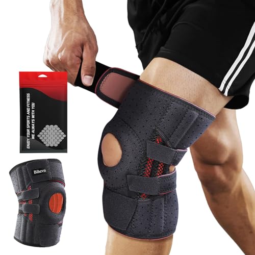 BIHEVN Kniebandage für Herren Damen,Kniebandage mit seitlichen Stabilisatoren und Patella-Gelpolster, geeignet bei Knieschmerzen, Meniskusrissen und Gelenkbeschwerden. (Size(48-62cm)