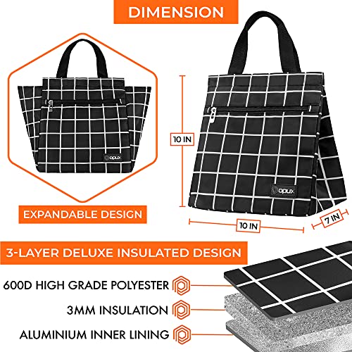 Opux 284725143531 Lunch Bag For Women, Insulated Lunch Box Tote For Girls Kids Adult School Work, Reusable Womens Lunch Tote For Office Travel, Cute Small Lunch Tote, Fits 12 Cans - Checker Plaid Black thumb #5
