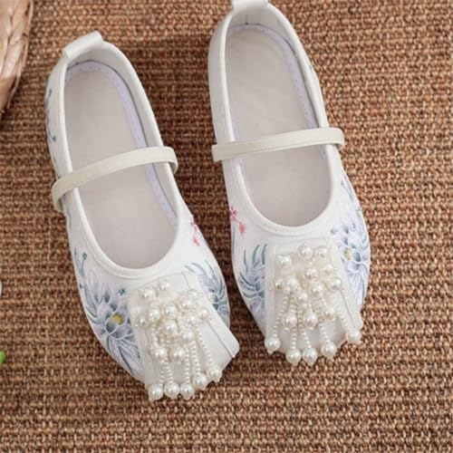 Hcclijo Floral Children Pearl Shoes Flats Ancient Round Toe Kids Traditional Hanfu Oriental EmbroidePhoenix Poeny4