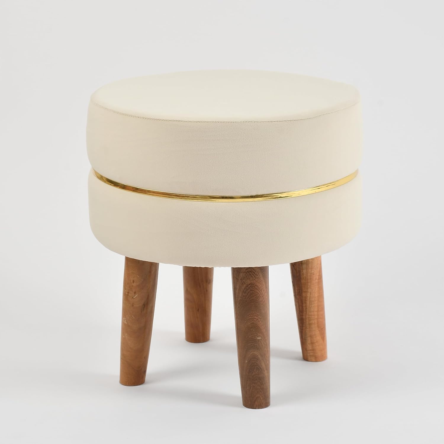 Ottoman Stool Set of 2 Puffy Stool for Living Room Pouffes for Sitting Ottoman Pouffes Sitting Stool for Living Room 12 inch (Off White, Wood)-image-12