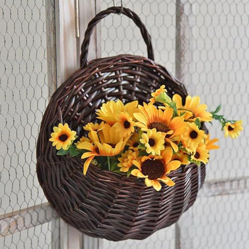 Panier de rangement mural à suspendre en rotin et pot de fleurs vintage pour maison