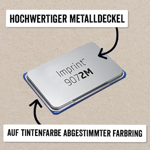 Imprint Handstempelkissen 9072M für den täglichen Bedarf zu Hause und im Büro – 1 Stempelkissen blau, robuster Metalldeckel, wasserbasierte Tinte, Größe 11 x 7 cm, optimal für Handstempel geeignet