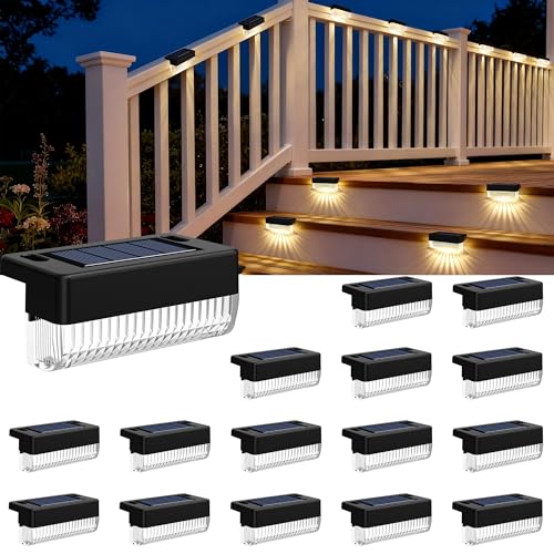 COOZAMING Solar Deck Lights Outdoor 16 Packs, Solar Powered LED Step Lights Waterproof Outdoor for Deck, Step, Fence, Wall, Patio, Yard, Pool, Pathway and Stairs (Warm White)