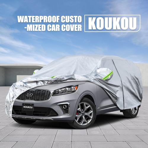Image of Koukou SUV Car Cover Custom Fit Kia Sorento from 2002 to 2025, Waterproof Car Cover All Weather for Automobiles Outdoor Indoor with Zipper Door, Sun Rain Dust Snow Protection.