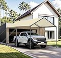 Carport, 10x20ft Heavy Duty Portable Garage, Car Port with Storage Shed, Car Canopy Car Tent with Steel Frame All-Season Tarp for Car, Truck, Boat, Party (B-Rice)
