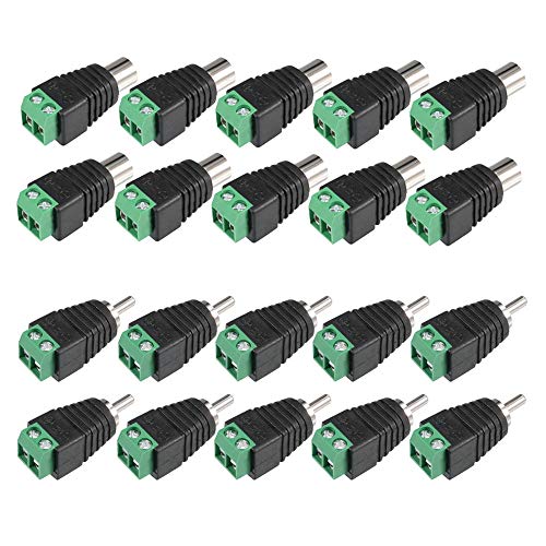 Senven 20Pcs Kit connettore RCA professionale - 10 accoppiamenti RCA femmina e maschio a vite AV Terminale adattatore audio/video AdattatoreCCTV - Nero con verde
