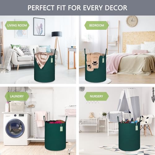 Image of Large Cotton Rope Laundry Hamper for Clothes 65L, Dark Green