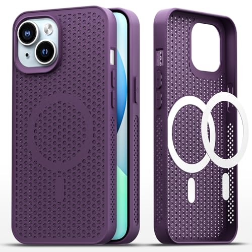 Image of Outlouders Back Cover for iPhone 13 / iPhone 14 | Honeycomb Cooling Design | Silicone Heat Dissipation | Mag-Safe Compatible | Shockproof Camera Protection Bumper Case (Purple Mag-Safe)