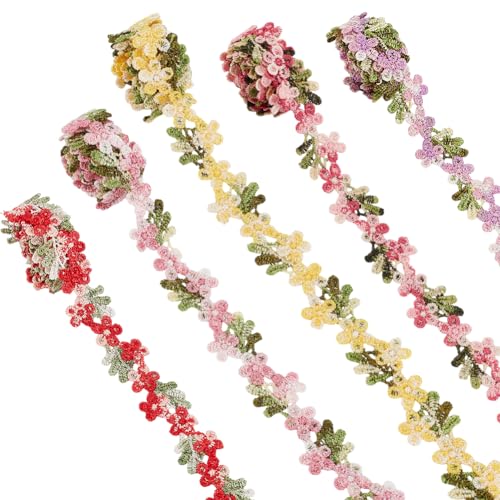 5-Yard Leaf Lace Trim Ribbon - 2 1/8" Wide Embroidered Green Leaf Edge Trim For Crafts & Decor