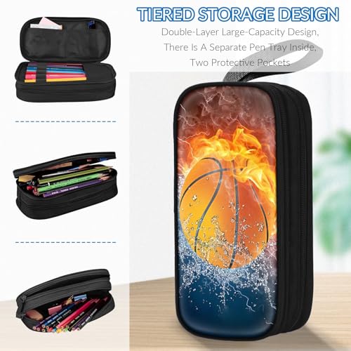 Image of TILYTADLY Large Pencil Case for Boys - Basketball Boys Pencil Pouch with Zipper Compartments - Big Capacity Pen Box Pen Bag Organizer with Keychain for Kids Teens School