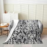 Feelyou Snake Print Flannel Fleece Throw Blanket Twin 60'x80' Kids Snake Skin Pattern All Season Bed Blanket for Sofa Couch Luxurious Silver White Fuzzy Blanket（No Real Fur）