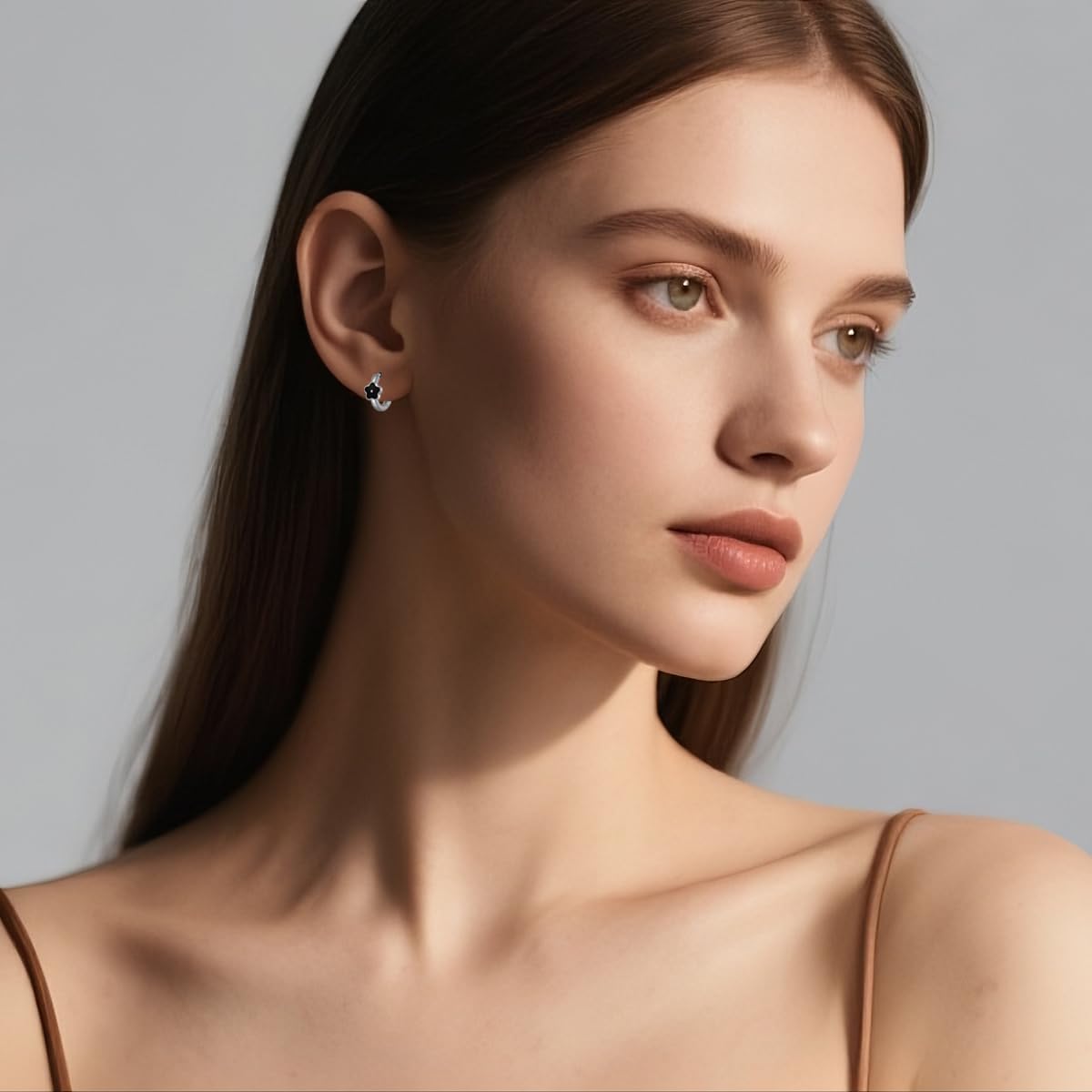 SLUYNZ Solid 925 Sterling Silver Black Flower Earrings Hoop for Women Teens Small Flower Hoop Earrings Huggie - Image 2