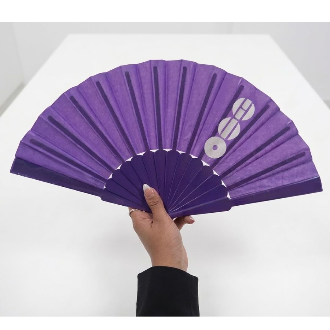 Abanico Plegable de Mano Arirang Morado con Funda de Organza Accesorio Coreano para Conciertos