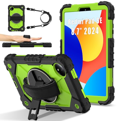Étui de protection Redmi Pad SE 8.7 de qualité militaire robuste silicone noir vert