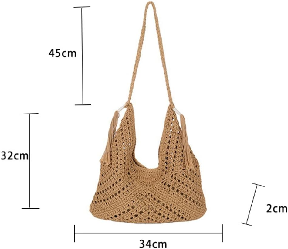 Boho Straw Bags for Women Large Woven Tote Bag Straw Beach Bag Shoulder Bags Purse Handbags Summer Straw Hobo Bag