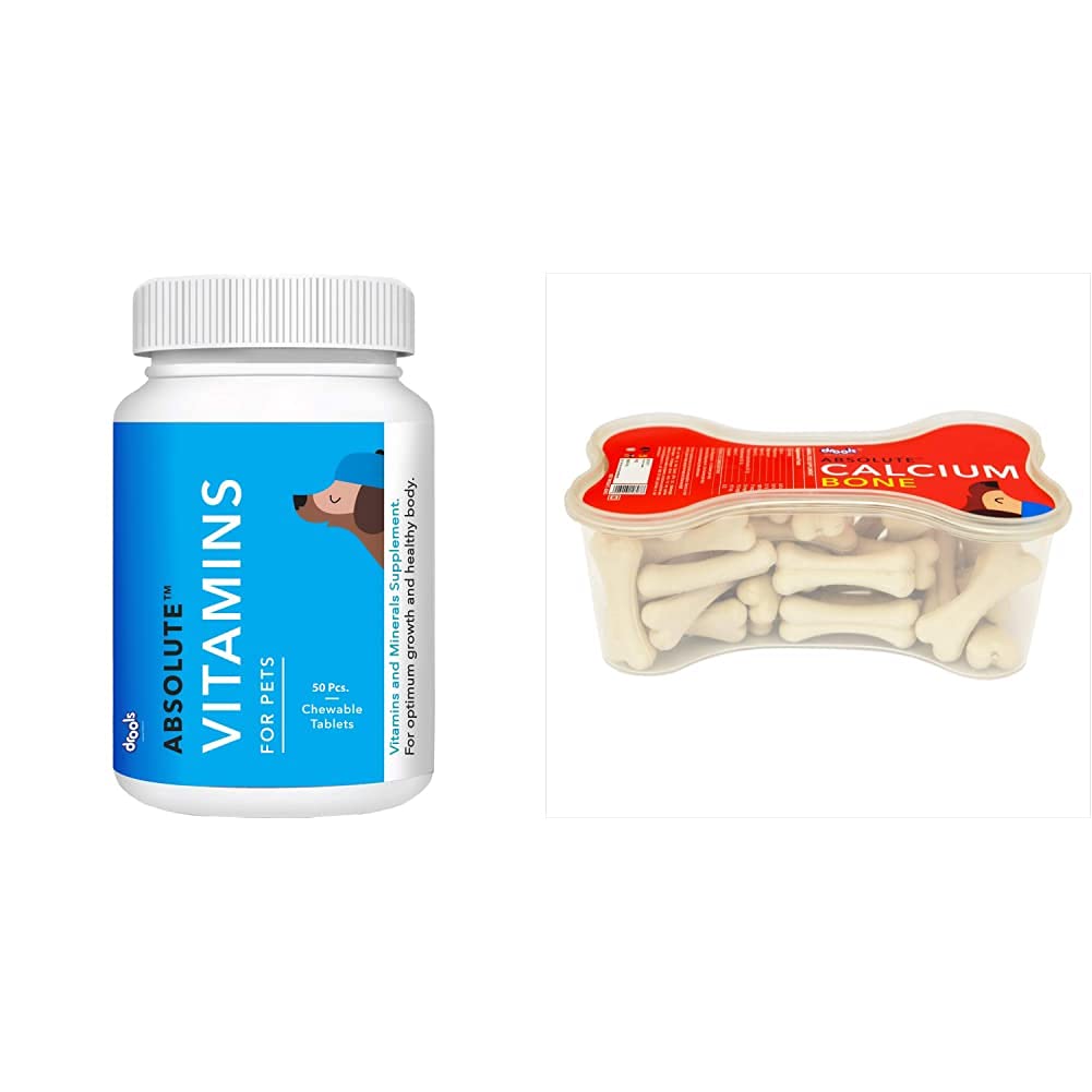 Drools Absolute Vitamin Tablet- Dog Supplement, 50 Pieces & Absolute Calcium Bone Jar, Dog Treats-20 Pieces (300 gm) (B0969ZN15V) Amazon Price History, Amazon Price Tracker