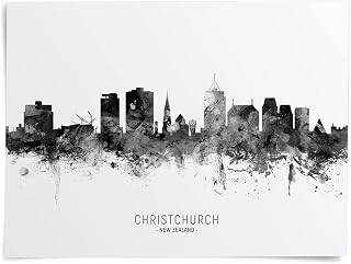 Christchurch New Zealand Skyline art print poster, unframed -11589