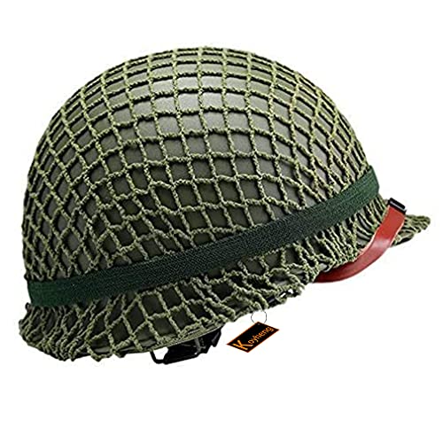 Koyheng Taktischer Airsoft Paintball Helm Reproduktion WW2 US Army M1 Stahlhelm Grün Replica mit Net Cover Cover