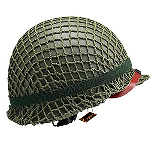 Agashi Casque en Acier Ww2 Us M1, Casque Deball Tactique Airsoft Vert avec Couverture en Filet pour Jeux de Rôle CS en Plein Air/Od