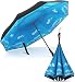 Repel Reverse Folding Inverted Umbrella with 2 Layered Teflon Canopy and Reinforced Fiberglass Ribs (Blue Sky)