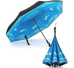 Repel Umbrella Reverse Umbrella - Upside Down Inverted Reversible Wind Resistant Design - Teflon Canopy - Windproof Umbrella with Fiberglass Ribs