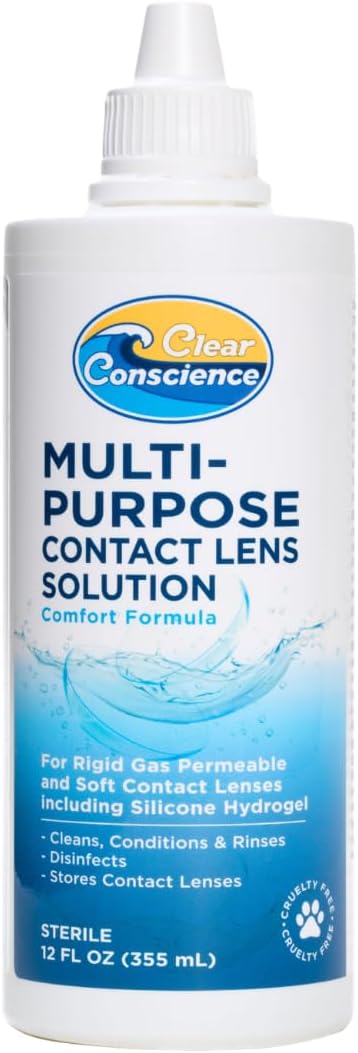 Clear Conscience Contact Lens Solution, 12 Fl Oz Single Bottle | Cruelty-free multipurpose solution that cleans, rinses, and stores contacts, gentle daily formula for sensitive eyes