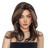 Caseeto Wig for Women Layered Wig Natural Synthetic Wig Brown Mixed Blonde Medium Length Hair Wig fo