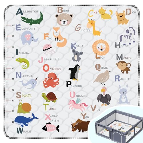 Image of Baby Play Mat，Thick Soft 50" X 50" Playpen mat, Non-Slip and Machine Washable Baby Play Mats for Floor，Crawling Mat for Babies, Toddlers & Infants to Play and Learn (Animal Alphabet-A)