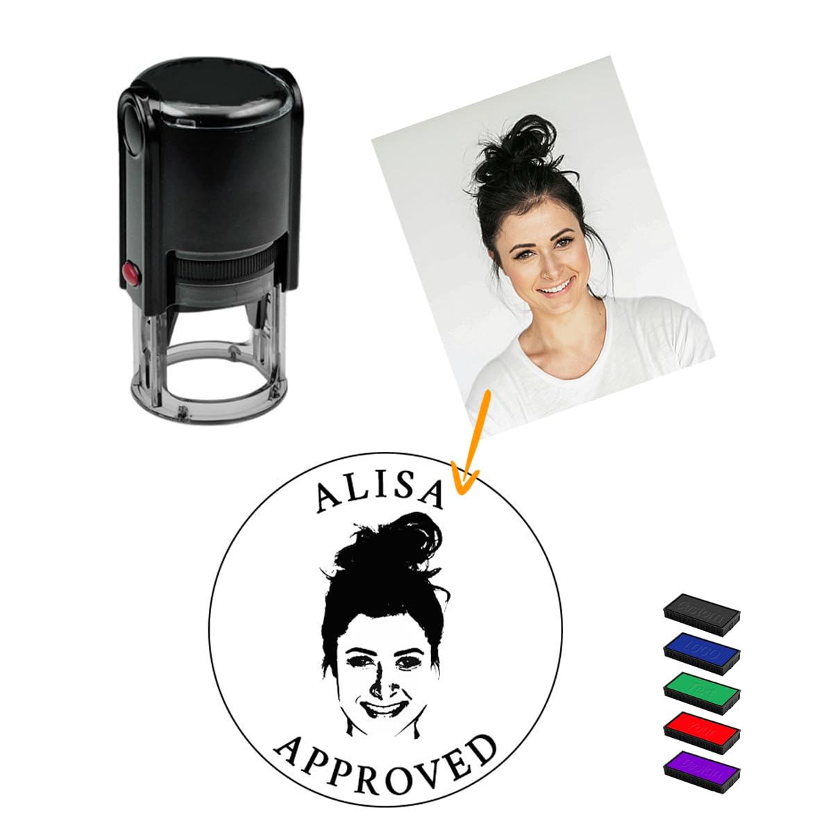 Personalized Face Stamp Self Inking Custom Photo Stamper with Portrait & Text, Teacher School Office Business Rubber Stamp Fun Gift for Dog Cat Teacher Kids Friends Family