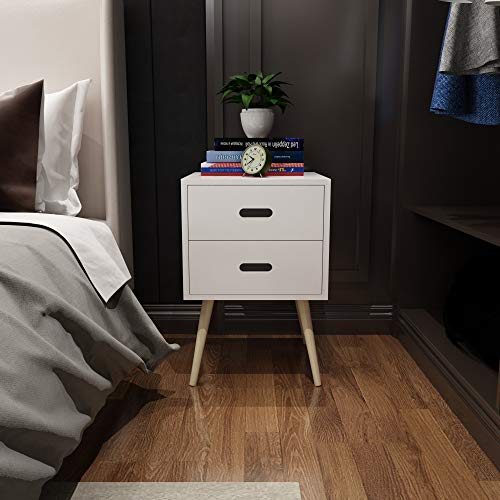 Woodluv - Mesita de noche con 2 cajones para dormitorio, sala de estar, color blanco