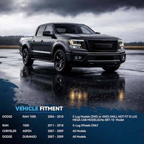 Image of Detroit Axle - Front Brake Kit for 2006-2018 Dodge Ram 1500, 07-09 Durango | 2007-2009 Chrysler Aspen, 2019-2024 Ram 1500 Classic, Drilled and Slotted Disc Brake Rotors Ceramic Brake Pads Replacement