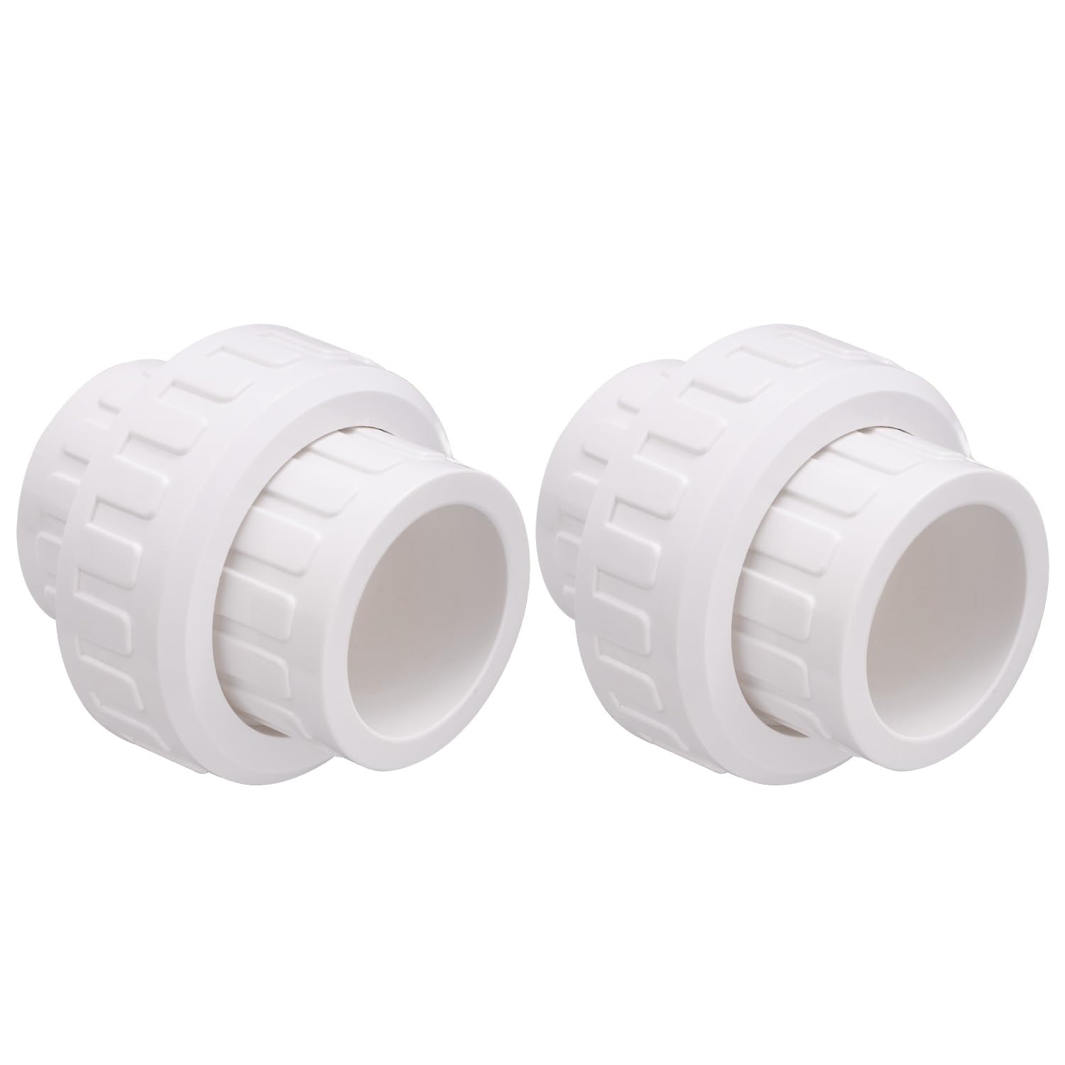 1-1/2" PVC Union Coupling Pipe Fitting (Socket x Socket) PVC Adapter Schedule 40, EPDM O-Ring, White 2 Pack