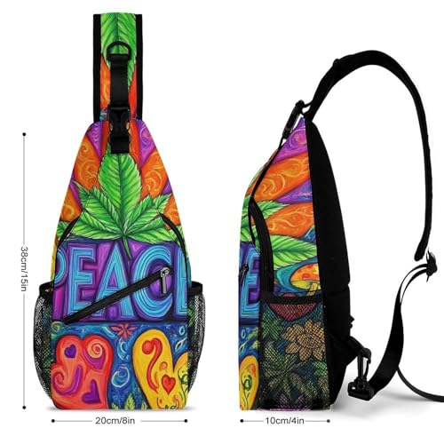 Fashion Chest Bag, Unisex Small Day Pack, Peace And Love Colorful Flower Weed Leaf Cross Body Sling Pack For Travel Hiking2