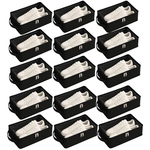 Image of Black Shoe Box for Travel & Storage Travel Accessories Shoe Organizer Shoe Bags Pouches Travel Shoe Cover, Essentials (Pack of 15, Women's)