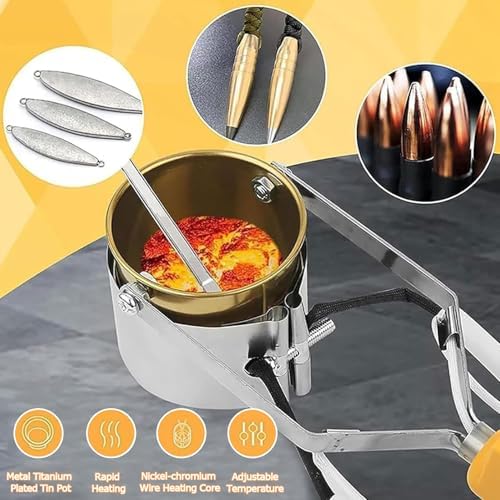 Crisol de plomo de mano, crisol eléctrico para plomo de 380 W, crisoles para fundir metal, ajuste de 200-450 ℃, fusión en 10 minutos, capacidad de 1100 g, crisol de plomo para moldes de peso de pesca