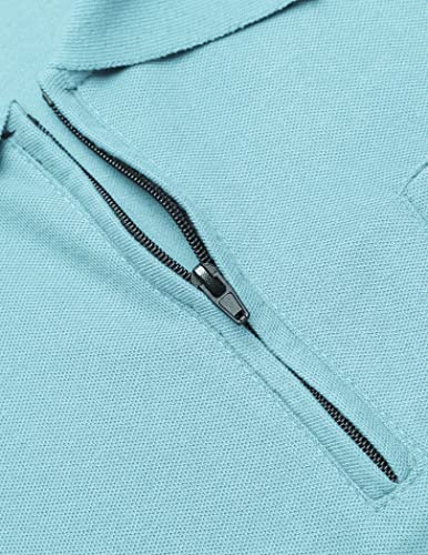 Coofandy Men's Soft Wicking Lightweight Cool Polo Shirt Short Sleeves Collared Golf Shirts Clear Blue #TOP3