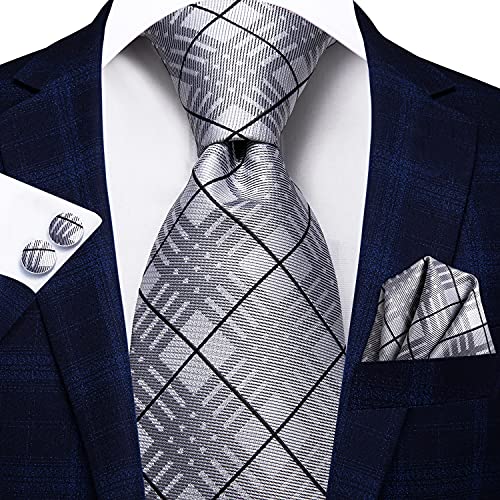 Image of Dubulle Mens Tie Set Solid Paisley Silk Striped Necktie for Men with Cufflinks Tie and Pocket Square