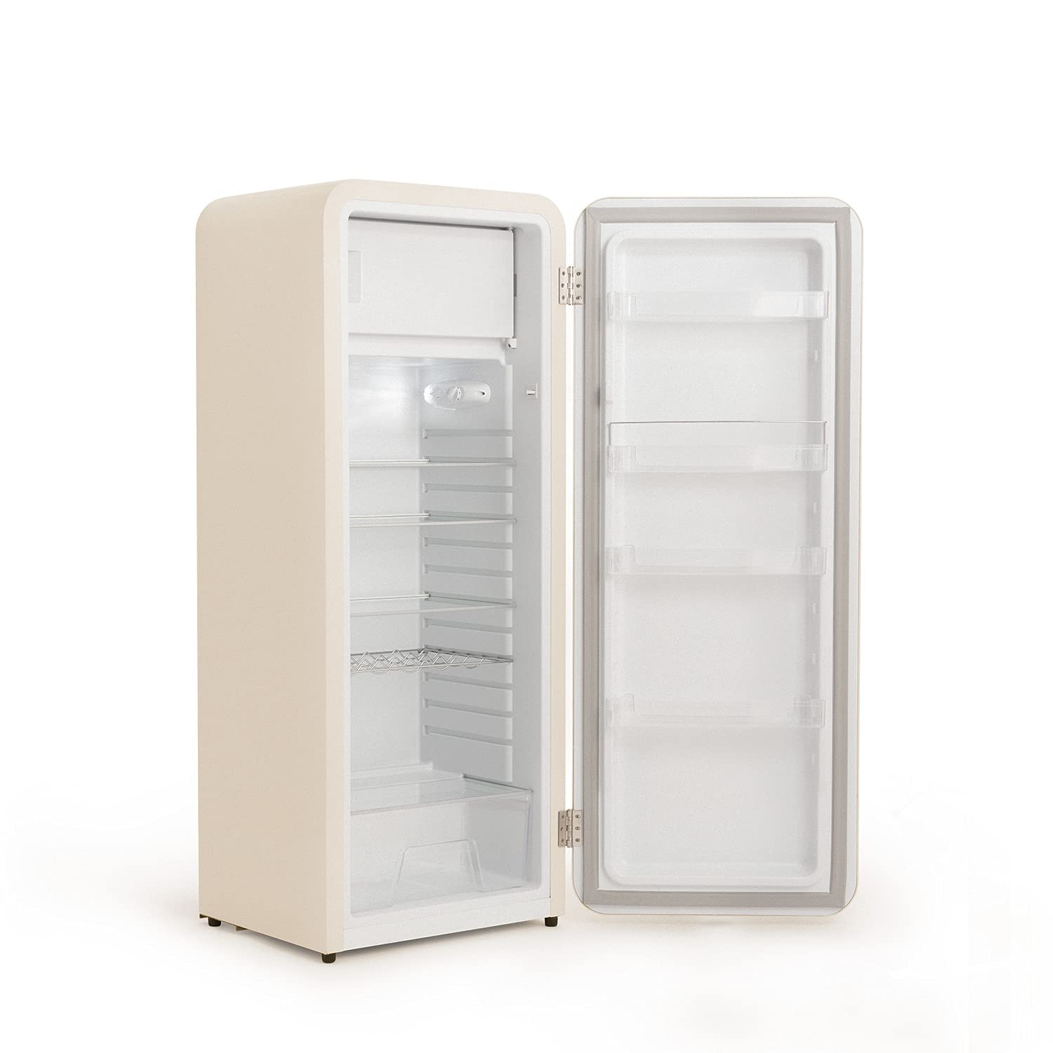 CREATE / RETRO FRIDGE 150 WOOD/Frigorífico blanco roto maneta madera con congelador 281L / 102W. bajo consumo. diseño vintage. 150cm. 3 estantes. regulador temperatura. botellero. 60x60x150cm — view 75