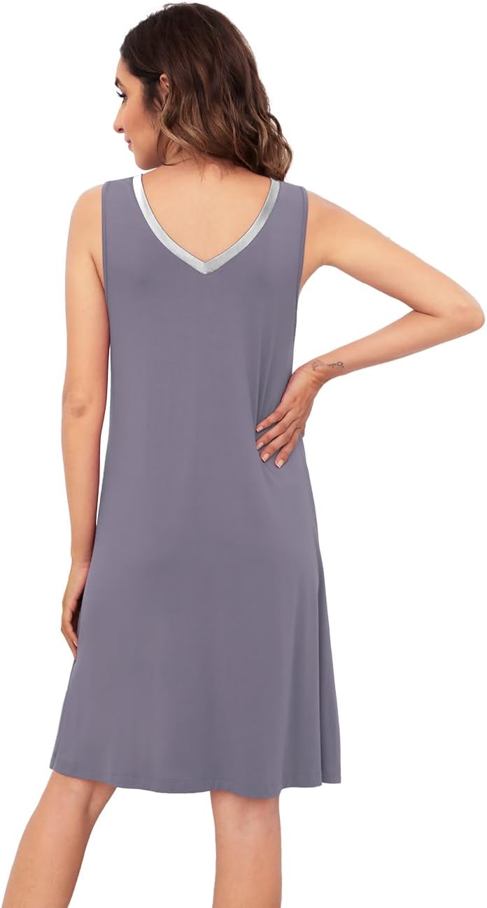 WiWi Nightgown for Women Super Soft Sleeveless Sleepwear Cool V-neck Sleep Shirts Bamboo Viscose Pj Gown S-4X - Image 3